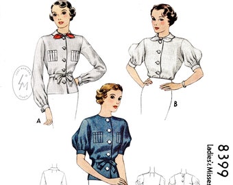 1930s 30s blouse pattern // vintage sewing  day or evening top / bust 32 34 36 38 40/ 1930