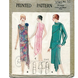 vintage sewing pattern 1920s 1930s reproduction flapper day or evening wrap collar dress bias cut drop waist small medium bust 35 1/2