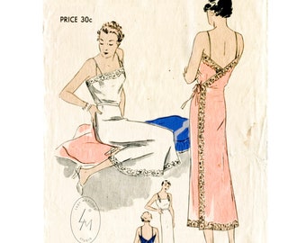 vintage sewing pattern 1930s 30s vintage lingerie sewing pattern lace wrap dress slip negligee bust 34 b34 reproduction
