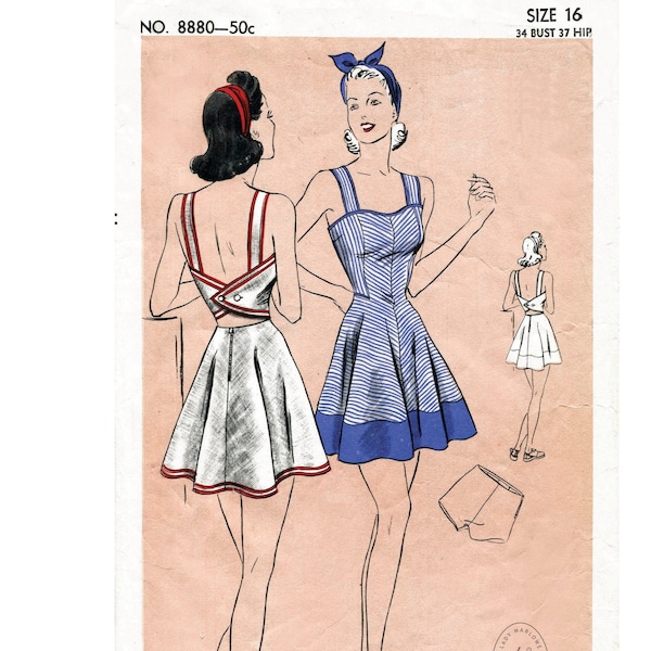 modèle de couture vintage des années 1940 40 vintage Vogue couture modèle buste 34 maillot de bain plage romper maillots de bain b34 reproduction