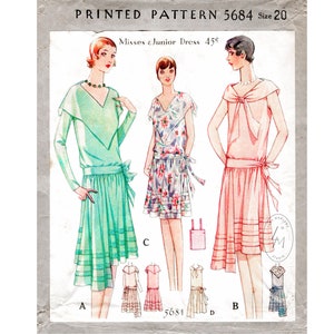 1920s cocktail dress 4 styles / vintage sewing pattern reproduction / portrait neckline / v neckline / Bust 38 B38