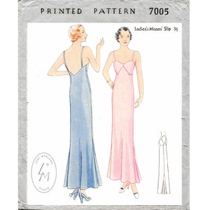 vintage sewing pattern 1930s 30s lingerie reproduction // evening length slip dress // deep V back //  bust 32 34 36 38 40