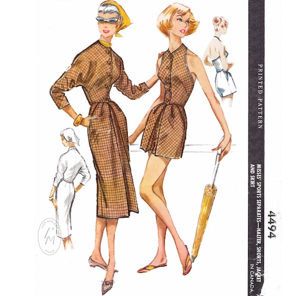 1950er vintage Schnittmuster Neckholder Top, High Waist Shorts, Dolman Ärmel Kleid oder Rock /englische & französische Reproduktion/ Büste 32 34 36 38 40