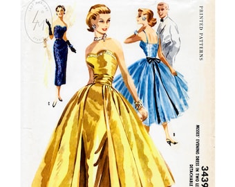 vintage sewing pattern 1950s 1960s evening dress   cummberband & detachable overskirt Bust 32 34 36 38