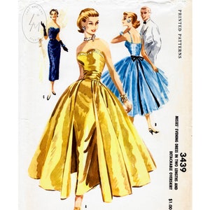 vintage sewing pattern 1950s 1960s evening dress cummberband & detachable overskirt Bust 32 34 36 38 image 1