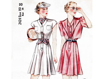 vintage sewing pattern 30s 1930s  playsuit culottes sports ensemble bust 38 b38 reproduction