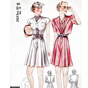 vintage sewing pattern 30s 1930s  playsuit culottes sports ensemble bust 38 b38 reproduction