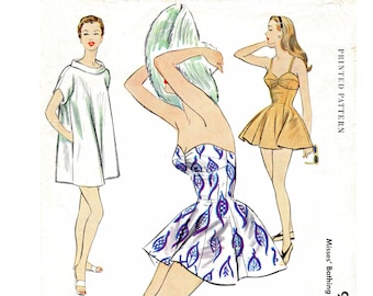 1950s vintage sewing pattern 50s swimsuit sewing pattern princess seam playsuit halter & beach tunic bust 32 b32 repro