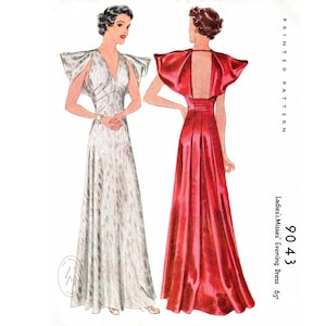 1930s backless evening dress vintage sewing pattern reproduction / dinner gown / English & French / PICK YOUR SIZE bust 32 34 36 38 40