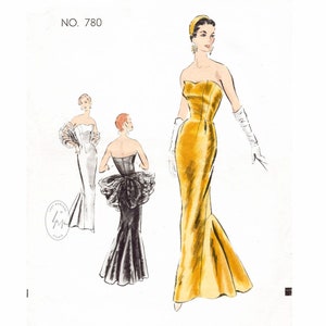 modèle de couture vintage des années 50 des années 50, robe sirène, robe de cocktail de soirée // // bustier sans bretelles // buste 32 34 36 38 40