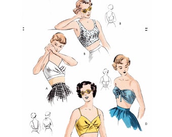 vintage sewing pattern 1950s 50s crop top beach tops bandeau bikini PICK YOUR SIZE Bust 32 34 36 38