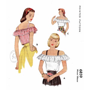 1940s 40s vintage repro women&#39;s sewing pattern / midriff crop top bow bra / sun skirt / PICK YOUR SIZE English & French bust 32 34 36 38 40