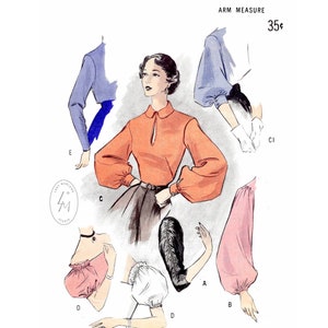 vintage sewing pattern 1950s 50s set of sleeves  // sleeve set // 6 styles // reproduction // size Small // bust 30 - 32