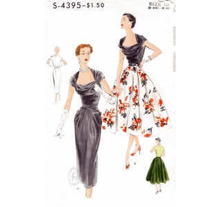 1950s 50s vintage sewing pattern reproduction blouse & skirt 2 styles / LBD / portrait neckline / wiggle pencil skirt / full skirt / bust 36