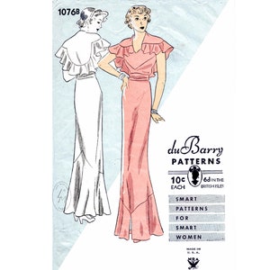 vintage sewing pattern 1930s 30s evening gown & capelet reproduction / ruffle trim / bust 32 33 34 36 38 / 1930