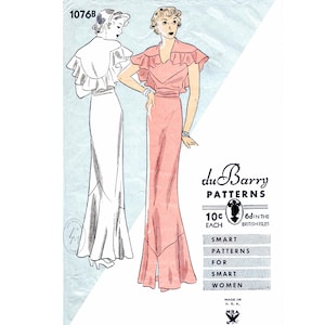 vintage sewing pattern 1930s 30s evening gown & capelet reproduction / ruffle trim / bust 32 33 34 36 38 / 1930