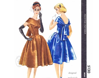 vintage sewing pattern 1950s 50s evening cocktail dress  reproduction // full bouffant skirt // scarf neckline // Bust 32 34 36 38