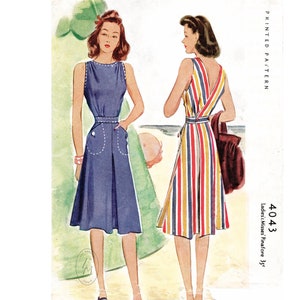 1940s Vintage Sewing Pattern Summer Wrap Dress Pinafore