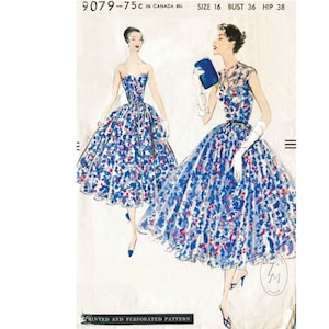 vintage sewing pattern 1950s 50s cocktail dress pattern ball gown evening  bustier full skirt Bust 36  reproduction