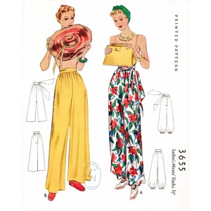 vintage sewing pattern reproduction 1940s 40s high waist trousers / harem pants / wide leg fit / wide sash belt / PICK YOUR SIZE xs s m l xl