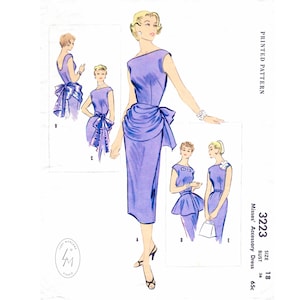 patron de couture vintage 1950s 50s robe ondulée avec péplum cummberband soirée cocktail buste 36 reproduction