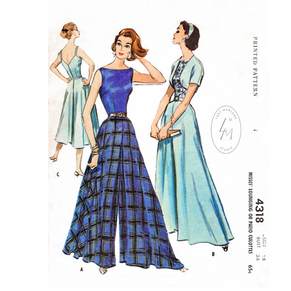 vintage sewing pattern 1950s 1960s wide leg trousers // palazzo pants jumpsuit & bolero // reproduction // Bust 32 34 36 38 40