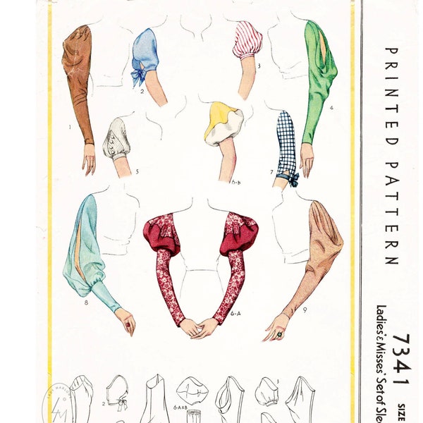 1930s 30s Vintage Sewing Pattern sleeve set / 9 styles / bust 38 b38 French and English reproduction
