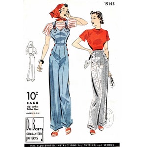 riproduzione del modello di cucito vintage / 1930s 1940s rosie the riveter overalls / pantaloni a vita alta / PICK YOUR SIZE bust 32 34 36 38 40