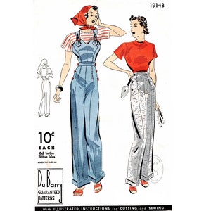 vintage sewing pattern reproduction / 1930s 1940s rosie the riveter overalls  / high waist trousers / PICK YOUR SIZE bust 32 34 36 38 40