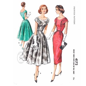 vintage sewing pattern 1950s 50s cocktail party dress   // full skirt // hourglass wiggle skirt // Bust 32 34 36 38 40