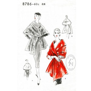 vintage sewing pattern 1950s 50s evening stole cape shawl wide collar  one size reproduction