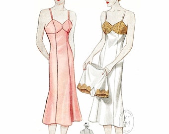 vintage lingerie sewing pattern / 1930s slip dress & tap shorts / XS S M L XL/ repro reproduction