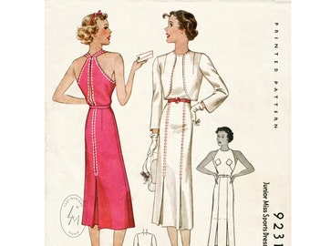 1930s 30s vintage women's sewing pattern halter dress & bolero beach sports  bust 36 b36  English and French/ 1930