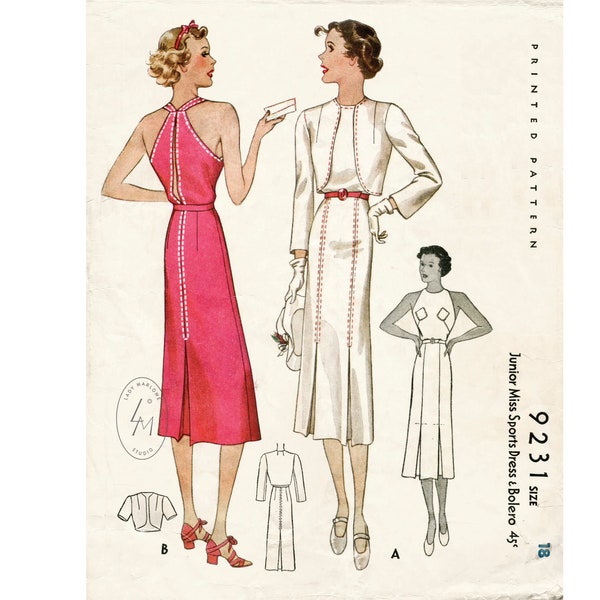 Années 1930 années 30 vintage femme patron couture pull robe & boléro beach sports buste 36 b36 anglais et Français/ 1930