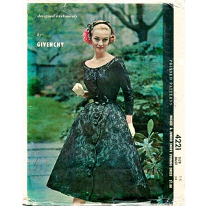 vintage sewing pattern 1950s 1960s lace dress evening ball gown cocktail bateau neckline Bust 34 b34 reproduction