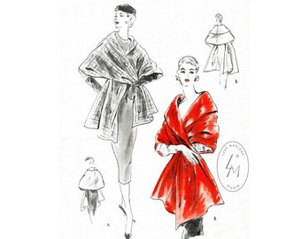 vintage sewing pattern 1950s 50s evening stole cape shawl wide collar  one size reproduction