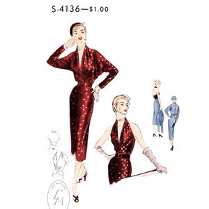 Patrón de costura vintage de los años 50, vestido de los años 50 // falda con vuelo // chaqueta con mangas dolman // top con cuello halter // Busto 30 32 34 36 38