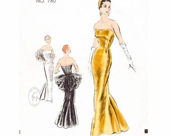 vintage sewing pattern 1950s 50s mermaid dress evening cocktail gown //   // strapless bustier // Bust 32 34 36 38 40