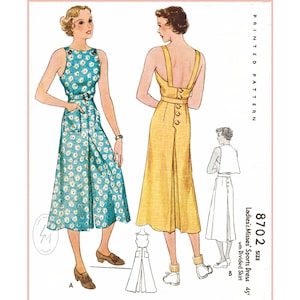 30s 1930s repro vintage women's sewing pattern // pinafore jumpsuit // beach summer sports // overalls wide culottes // bust 32 34 36 38 40