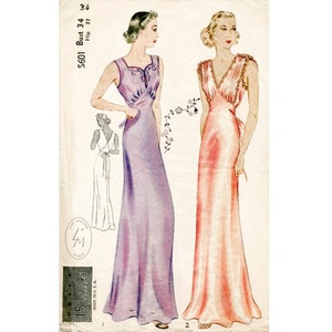 vintage sewing pattern 1930s 30s vintage lingerie sewing pattern gown negligee Bust 34 B34 reproduction / 1930