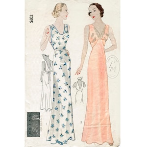 1930s 30s vintage lingerie sewing pattern reproduction / evening length pattern slip gown negligee / XS S M L Bust 32 34 36 38 40