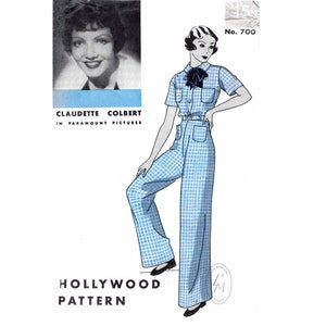 1930s vintage sewing pattern / jumpsuit / one piece pajama / Bust 38 / 1930 reproduction