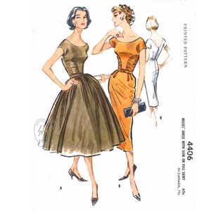 1950s 50s cocktail dress vintage sewing pattern  // empire waist // full skirt // bow detail // Bust 32 34 36 38 40