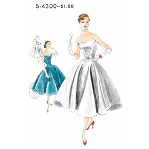 vintage sewing pattern 1950s 50s cocktail evening dress   // strapless bodice // full swing skirt // reproduction // Bust 32 34 36 38 40