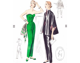 vintage sewing pattern 1950s jumpsuit & swing coat sewing pattern  // rockabilly // strapless bodice // high waist // bust 36