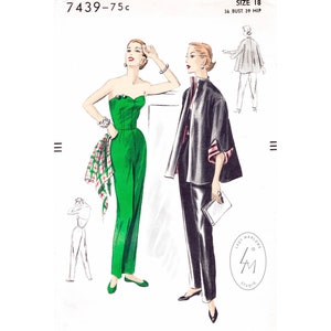 vintage sewing pattern 1950s jumpsuit & swing coat sewing pattern  // rockabilly // strapless bodice // high waist // bust 36