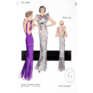 1930s evening gown dinner dress // reproduction // low cut back // bow neckline // PICK YOUR SIZE bust 32 34 36 38 40 / 1930