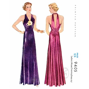 vintage sewing pattern 1930s evening dress reproduction / wedding bridal gown / English & French / PICK YOUR SIZE bust 32 34 36 38 40