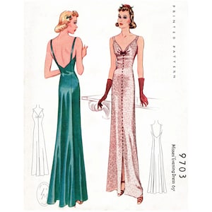 1930s 30s evening gown pattern / strappy dress / low v back / vintage sewing pattern  / bust 32 34 36 38 40/ 1930