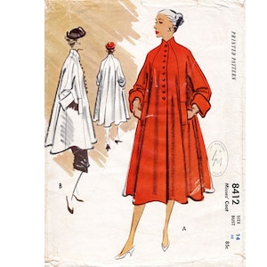 vintage sewing pattern 1950s 50s  swing coat jacket short or long lengths bust 32 b32 reproduction